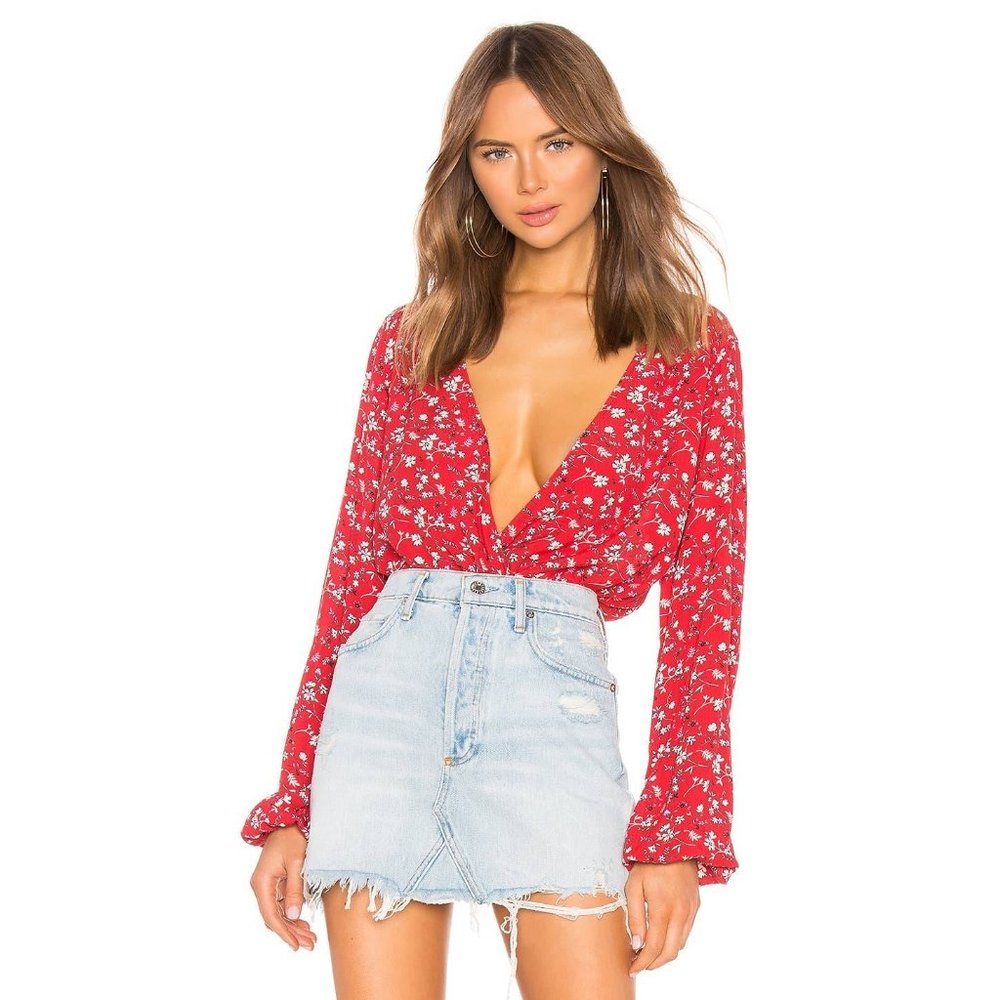 Sanctuary Revolve Cori Blouson Sleeve Top Red XL